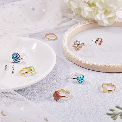 PH PandaHall 40pcs 2 Colors Adjustable Flat Ring Base Blank, Metal Round Finger Ring Trays Ring Blanks with 8mm Flat Base Rings Cabochon Base Beze...