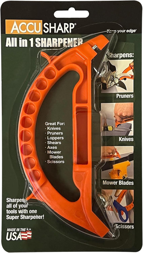 AccuSharp All-in-One Sharpener, All Purpose Sharpener for Knives, Scissors, Garden Tools, Sharpens & Restores Serrated Knives, Cleavers, Axes, Mac...