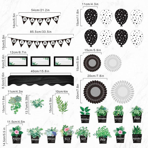 95 Pcs Happy Birthday Bulletin Board Set Boho Plant Birthday Calendars Pocket Chart Bulletin Board Decor Eucalyptus Birthday Classroom Decorations...