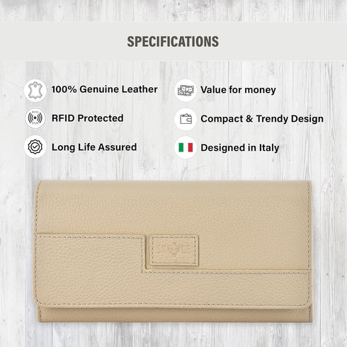 SKYLE Ladies Purse Handbag (Taupe), Pure Leather Small Wallet for Women, RFID Wallet Women for Card & Cash, Clutch Purse with Phone Wallet, Cosmet...