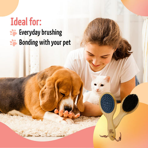 The Buddy System Combo Bristle Pet Brush, 2-in-1 Brush, Durable Rubber Side and Soft Boar Bristle Side - All Pets and Coat Lengths - Top Coat Mass...