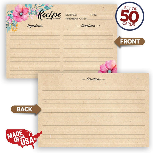 Double Sided Recipe Cards 4x6 Inch, Set of 50 Thick Cardstock Recipe Cards with Lines, Easy To Write On Smooth Surface, Line Printed, Large Writin...