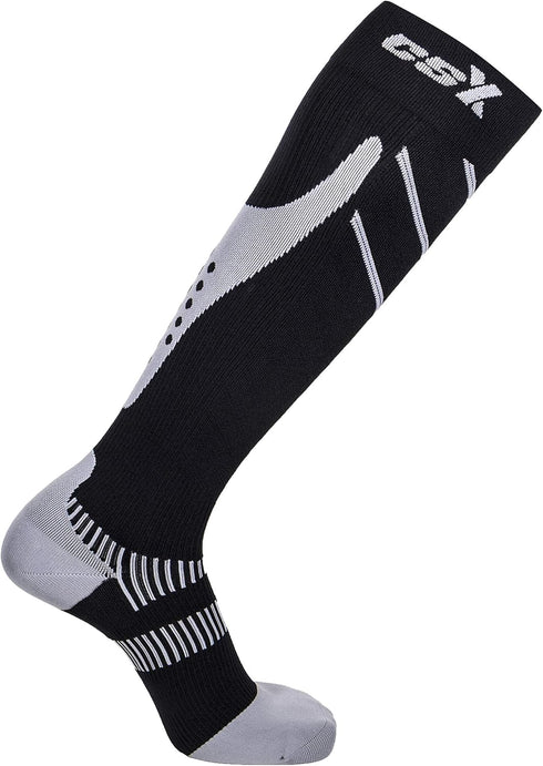 CSX 20-30 mmHg Compression Socks for Men and Women, Knee High, Recovery Support, Athletic Sport Fit, Silver on Black, Medium...
