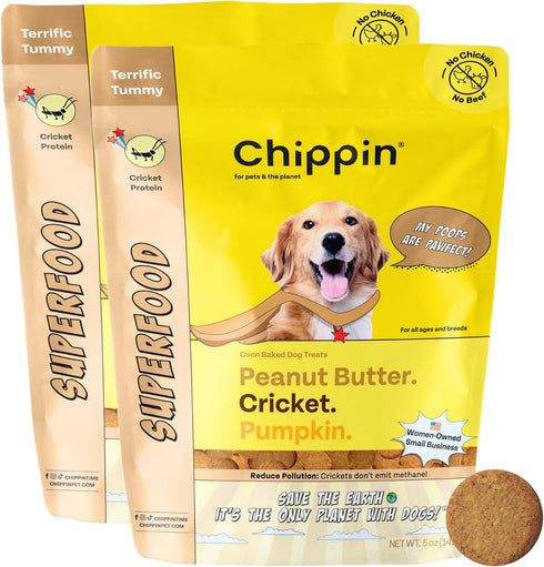 Peanut Butter, Cricket, Pumpkin Gut Health Dog Treats (5oz, 2-Pack) | Limited Ingredients, Hypoallergenic, Natural Prebiotic | Pet Superfood Train...