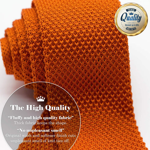 Men's Pointed Knit Tie Necktie Width 2.75 inches Washable Solid Color Orange...