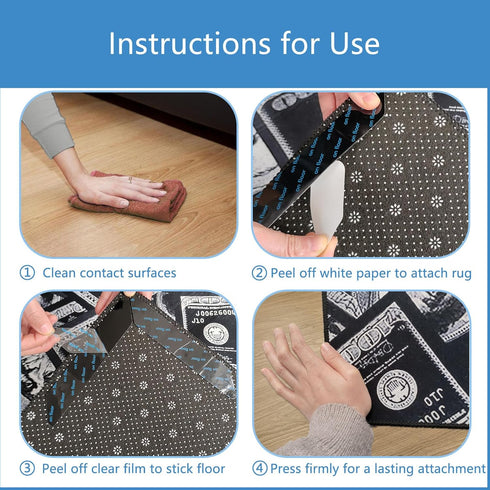 12 PCS Rug Gripper for Hardwood & Tile Floors, Non Slip Rug Pads, Traceless Double Sided Rug Tape, Reusable Carpet Tape for Area Rugs, Rug Corners...