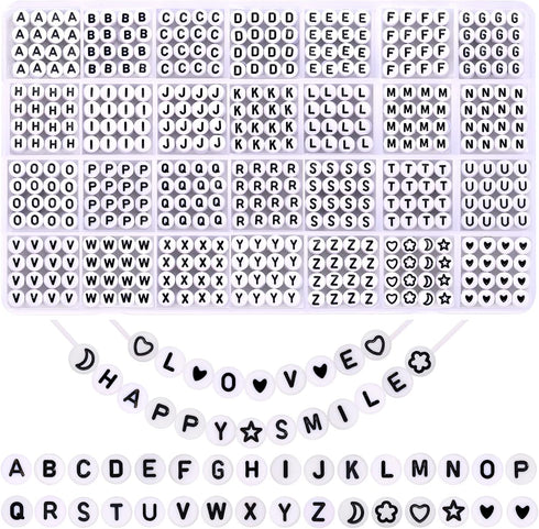 XIMISHOP 1400pcs Round Letter Beads for Jewelry Making,31 Style White A-Z Alphabet Acrylic Beads Kits Heart Beads for Bracelets Making (4 * 7mm)...