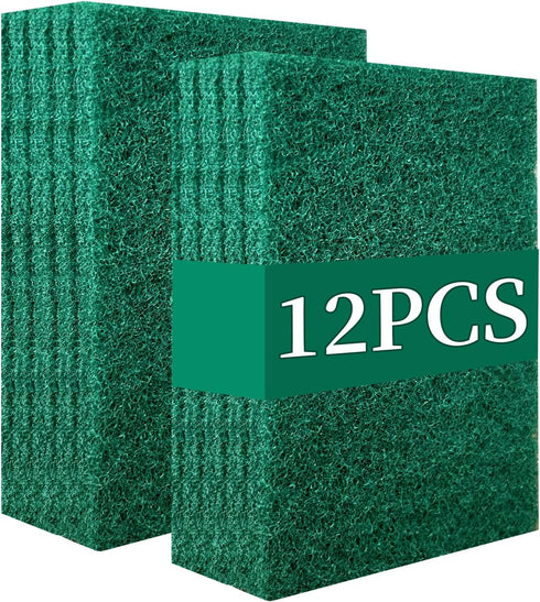 Heavy Duty Scour Pads Sponge Dish Scrubber Non-Scratch Green Reusable Household Scrub Pads for Kitchen and Dish Cleaning Tool (12Pcs)...