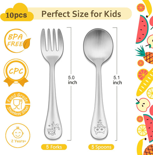 10-Piece Kids Silverware Set, LIANYU Toddler Utensils for 2-6 Year Old, Stainless Steel Preschooler Children Flatware Cutlery Set, Includes 3 Kniv...