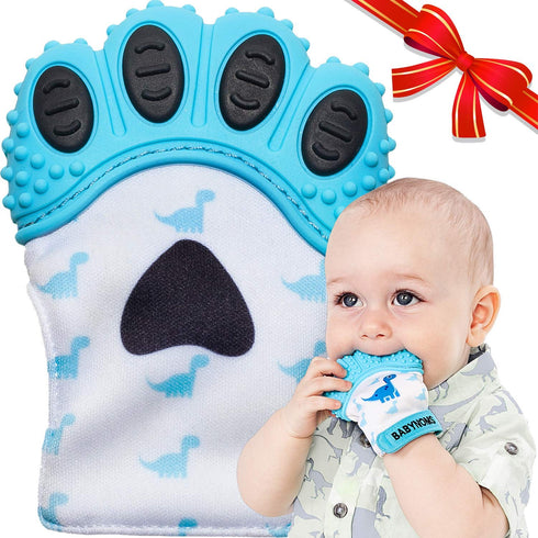 ® Teething Mitten | The Original Teething Paw | Safe Silicone Teething Toy or Teething Ring Provides Self-Soothing Teething Relief | Dino Blue Tee...