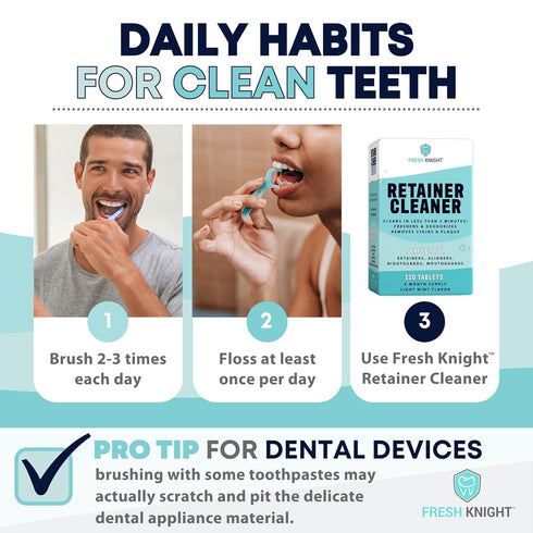 Retainer Cleaner, Denture Cleaner (120 Tablets) Removes Cloudiness, Brightens and Freshens Clear Aligners, Retainers, Night Guards, Mouth Guards, ...