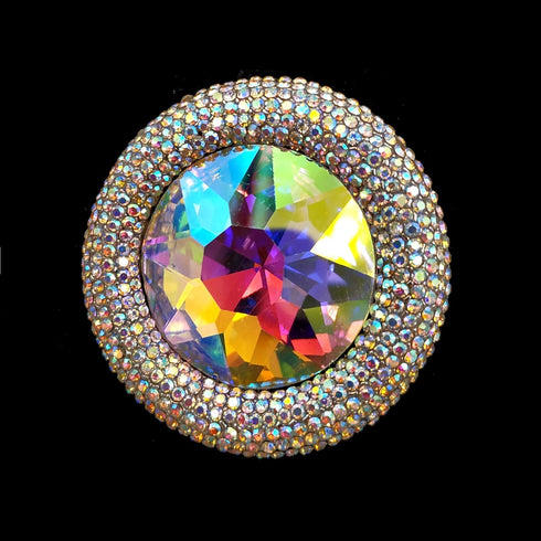 Glitter Wide Pave Round Stone Shaped Brooch Rhinestone Pin...
