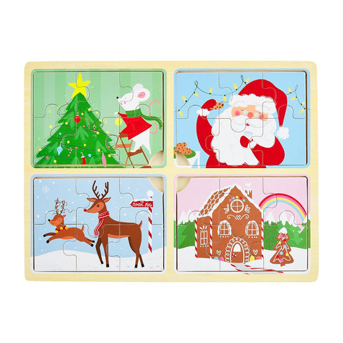Mud Pie Kids 4 in 1 Holiday Puzzle, Santa, 7 1/2" x 10 3/4"...