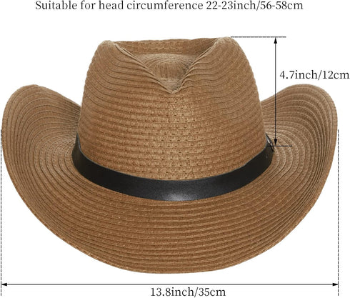 Unisex Straw Cowboy Hats for Women and Men Western Beach Cowboy Sun Hat Wide Brim Cap for Beach, Halloween, Partie...