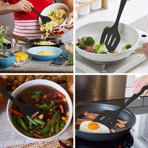 Homikit 5-Piece Kitchen Cooking Utensils Set, Black Silicone Slotted Turner Spatula Spoons for Nonstick Cookware, Dishwasher Safe Kitchen Tools fo...
