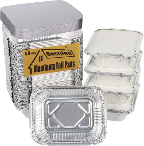 50 Pack 8 OZ/230ML Capacity Mini Aluminum Foil Pans with Cardboard Lids - Christmas Tins Takeout Containers Disposable, Perfect for Food Storage C...