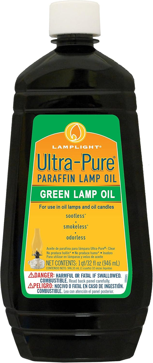 Lamplight ¼ Gallon (32 oz) Ultra-Pure Lamp Oil Green - Liquid Paraffin Oil for Indoor use, sootless, smokeless and odorless, Emergency kit Green...
