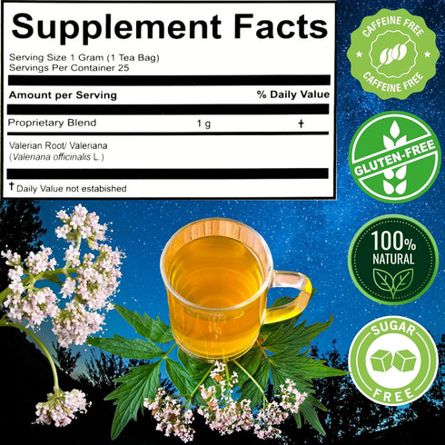 Hanan Valerian Root Tea for Bedtime 25 Bags - Te de Valeriana, Herbal Calming Night Tea - 100% Pure, Caffeine-Free, Non-GMO, Herb from Peru...