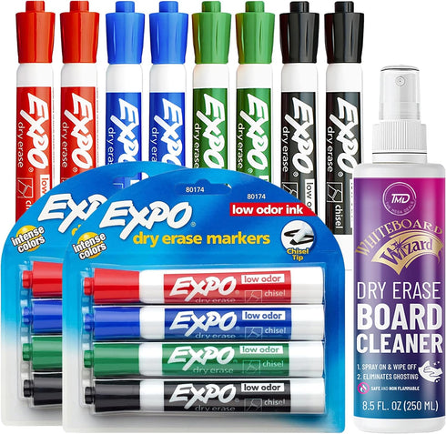Dry Erase Markers 2 Packs Whiteboard Markers Chisel Tip White Board Markers and White Board Cleaner Dry Erase Spray...