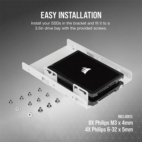 Corsair Dual SSD Mounting Bracket (3.5” Internal Drive Bay to 2.5", Easy Installation) White...