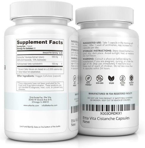 Potent Cistanche Tubulosa Capsules (500 mg) Stress Response, Mood & Cortisol Support (2X Potent 50% Echinacoside/10% Acetoside) Hormonal Balance f...