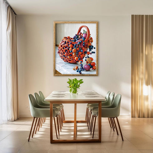 Posterizer 1 pcs-Bright surreal fruit bowl with colorful fruits spilling out -2-Kitchen & Bar Art-Abstract & Modern Art- Art for Cafe, Restaurant,...