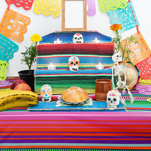 Tatuo 2 Pcs Mexican Fiesta Tablecloth Mexican Striped Serape Blanket Tablecloth Cinco De Mayo Carnival Party Covers for Festive Wedding Birthday P...