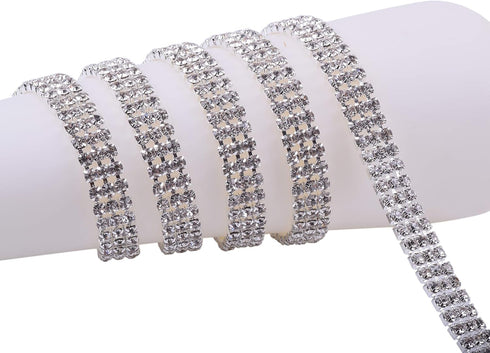 KAOYOO 3 Row Soldered Rhinestone Chain Trim, 1 Yards, 4.0mm Clear Crystal Cup Chain in Silver Setting, Flatback Bling Strip for Jewelry Making, Dr...