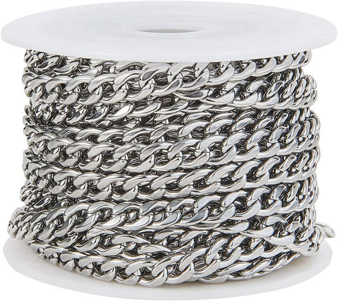 LiQunSweet 5m (16.4 Ft) Stainless Steel Unfinished Curb Chains Unwelded with Spool for Women Men Necklace Bracelet Jewelry Making - 9x6mm...