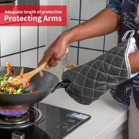 ARCLIBER Oven Mitts Heat Fire Resistant Oven Mitts 425 ° F, Quilted Terry Cloth Cotton Soft Lining Oven Gloves, Extra Long Kitchen Mittens for Coo...