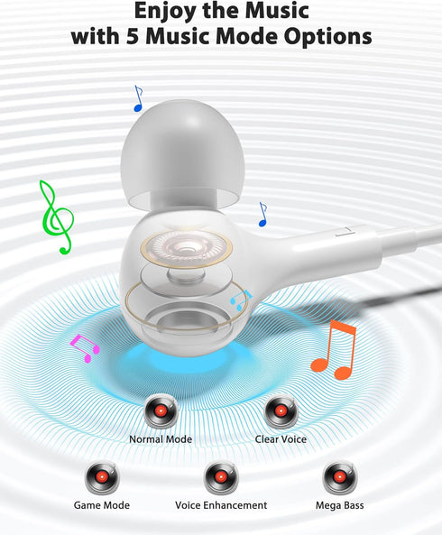 USB C Headphones Wired Earbuds with Microphone HiFi Stereo Deep Bass Noise Cancelling Multiple Music Sound Effects In Ear Earphones for Live Singi...