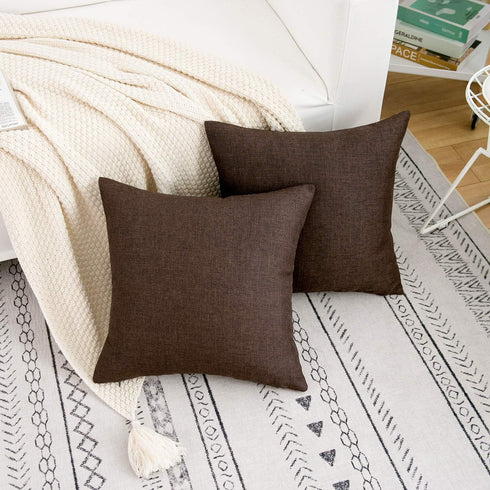 RainRoad Linen Decorative Throw Pillow Covers Cushion Cover Pillow Case for Sofa Couch Bed Chair, Soft Square Dark Brown Throw Pillows 18x18 Inch,...