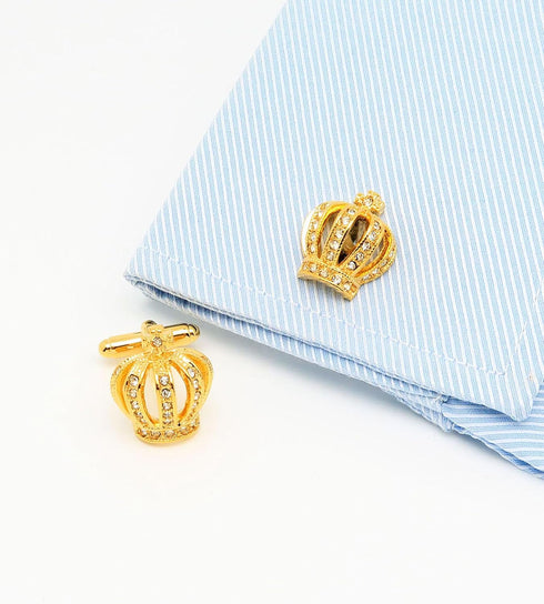Golden Royal Crown Mens Cufflinks In Gift Case Novelty Crown with Crystals Cufflinks for Men Jewelry for Wedding Party Business Birthday Anniversa...