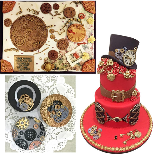 Steampunk Cogs Fondant Mold Gear Silicone Molds for Steampunk Cake Decoration Chocolate Candy Polymer Clay Gum Paste...