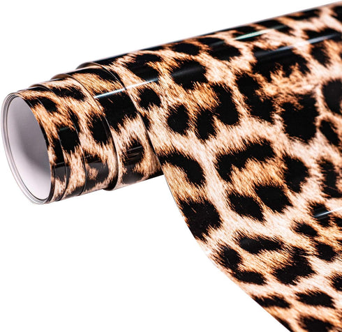 Leopard Print Heat Transfer Vinyl HTV Roll 10''x 5 FT,Iron-On PU Adhesive Vinyl for T-Shirts,Cheetah Pattern HTV Compatible with All Cutters (Leop...