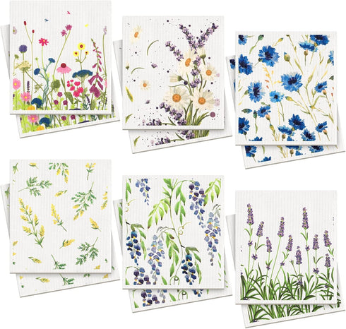 12 Pcs Swedish Kitchen Dish Towels Kitchen Cloths Reusable Sponge Cleaning Cloths Absorbent Dish Cloth Quick Drying Washable Cleaning Wipes No Odo...