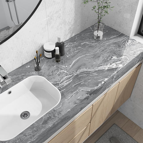 Grey Silver Marble Contact Paper for Countertops Waterproof Marble Peel and Stick Wallpaper Kitchen Countertop Contact Paper for Bathroom Cabinets...