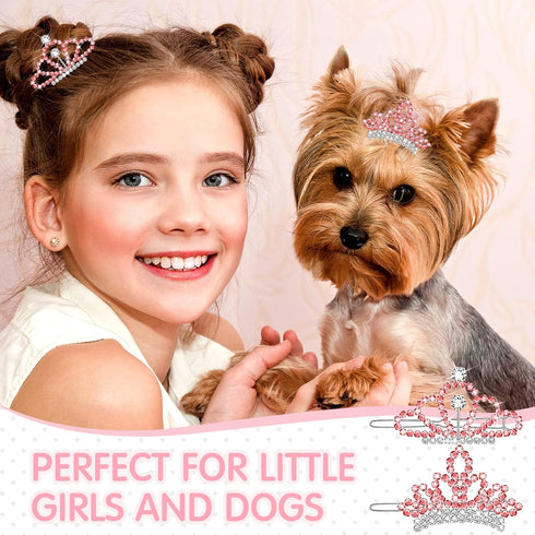 MTLEE 2 Pieces Dog Tiara Crown Hair Clips Clear Crystal Rhinestone Hair Barrettes Pet Crown Hair Clips Girls Puppies Barrette for Pet Dogs Groomin...