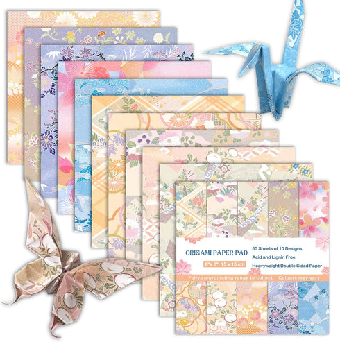 Origami Paper 6x6 Double Sided 50 Sheets 10 Colors origami kit Japanese Chiyo Square Craft Kits Easy Fold Arts Crafts DIY Handwork Beginner Chiyo...