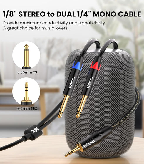 tisino 1/8 to 1/4 Stereo Cable, 1/8 Inch TRS Stereo to Dual 1/4 inch TS Mono Y-Splitter Cable 3.5mm Aux Mini Jack to Jack Breakout Cord for Smartp...