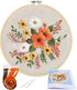 KISSBUTY Embroidery Kit with Pattern, Bamboo Hoop, Color Threads, Floral Pattern (Flowers), for Kid......