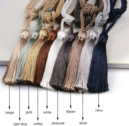 Fenghuangwu Curtain Tiebacks Tassel Tie-Backs, Rope Curtain tie Backs Handmade Curtain Holdbacks Made from Polyester (Silver, 4p)...