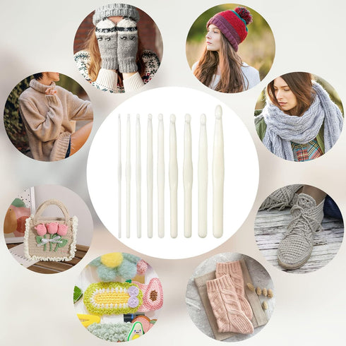 UTENEW Set of 9 White Handle Plastic Crochet Hook Smooth Knitting Needles 3-12mm Crochetting Yarn 5.9 Inch...