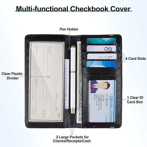 MHJY Checkbook Covers for Personal Checkbook, RFID Blocking Checkbook Holder Alphabet Checkbook Cover for Duplicate Checks, Black K...
