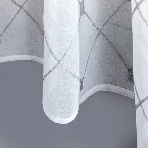 Top Finel Short Sheer Curtains 45 Inch Length for Bathroom,Privacy White and Gray Embroidered Diamond Grommet Window Treatments Curtains for Livin...
