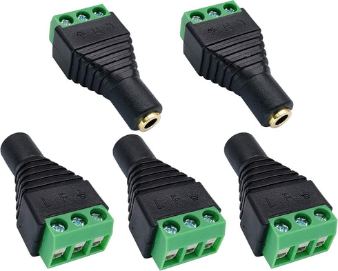 3 Pole 3.5mm Screw Terminal 3.5mm (1/8) Stereo Audio Female to 3 Pin Female Screw Terminal Double Track Headphone Balun Solderless Converter Adapt...