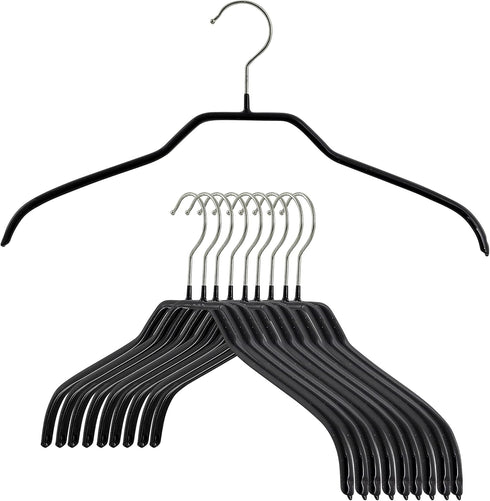 MAWA by Reston Lloyd Silhouette Series Non-Slip Coated Steel Clothes Hanger for Shirts and Dresses, Style 41/F, Set of 10, Black...