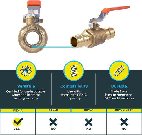 SharkBite 3/4 Inch Expansion Ball Valve for PEX-A Pipe, Brass Plumbing Fittings for PEX A Tubing, UAB22462LFA...