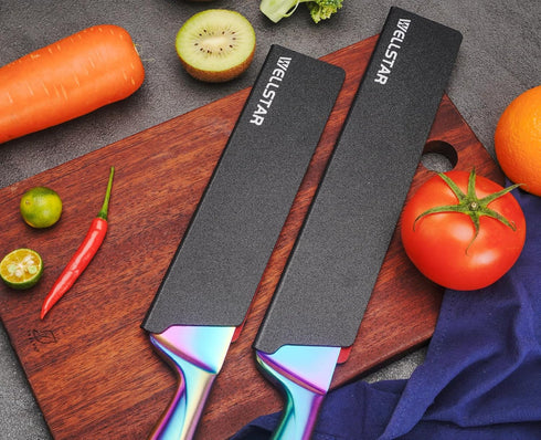 WELLSTAR Knife Edge Guards Set, 2 Piece Universal Blade Covers, BPA Free ABS Protective Blade Sheaths, Non-Scratch Felt Lining Kitchen Knives Cove...