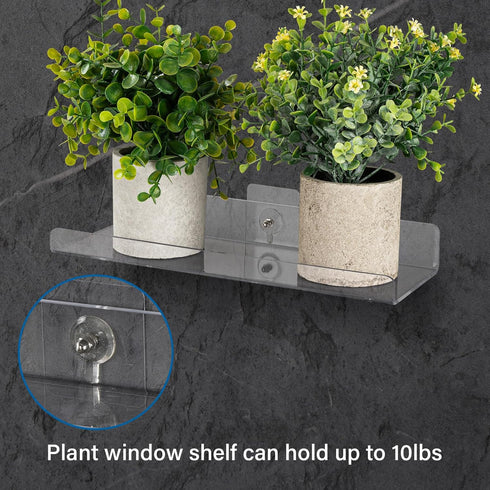 2Packs Window Shelf for Plants Indoor, 12inch Acylic Clear Floating Wall Shelf Decor, Window Sill Extender for Flower Pots, Self-Adhesive Wall Han...